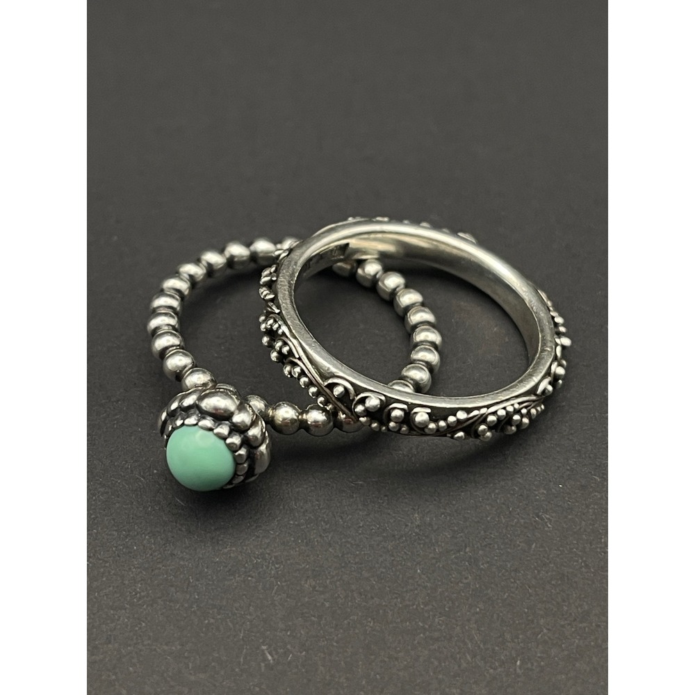 Lois‎ Hill and Pandora Turquoise Stacking Rings Set Sterling Silver Balinese